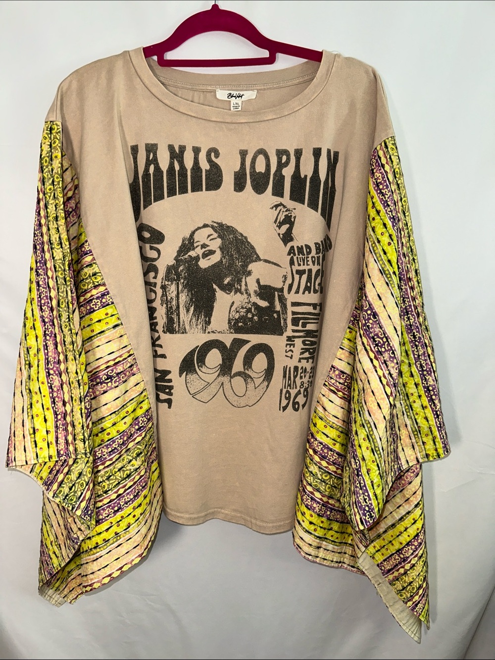 Blue velvet Janis Joplin Graphic Kimono Sleeve Sweatshirt - Beige & Yellow